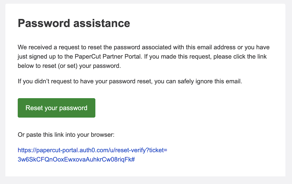 Reset Password email